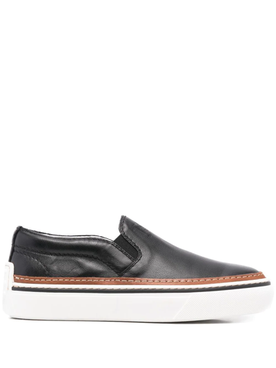 Tod's Leather Slip-on Sneakers In Black