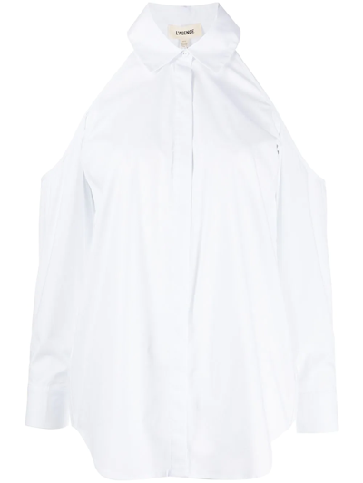 L Agence Morgan Cotton-blend Cold-shoulder Shirt In White