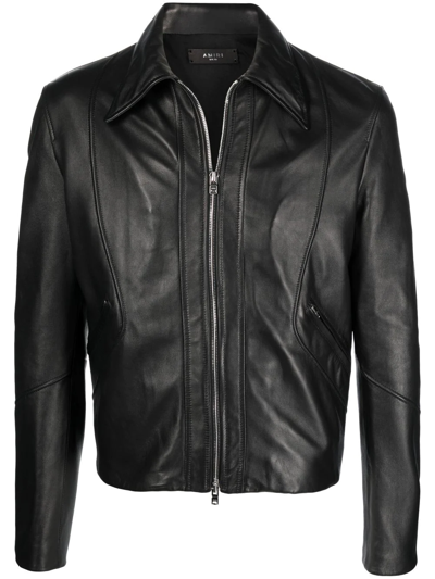 Amiri Black Leather M.a. Zip Track Jacket