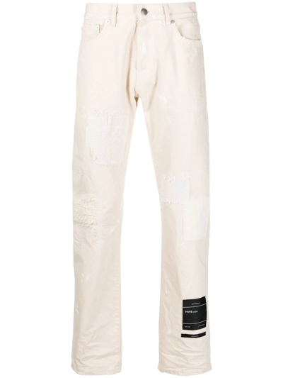 Prps Logo-patch Slim-cut Trousers In Neutrals