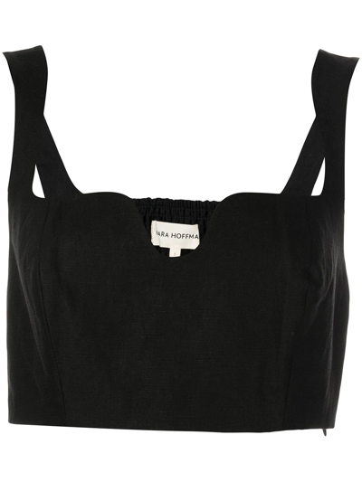 Mara Hoffman Jini Cropped Shirred Tencel™ Lyocell And Linen-blend Top In Black
