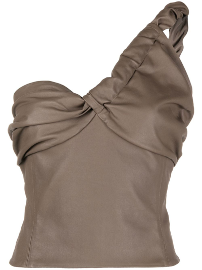 The Mannei Lea One-shoulder Leather Top In Brown