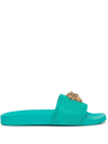Versace Medusa Plaque Flat Slides In Blue