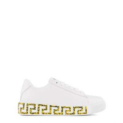 Versace Kids' White Greca Border Print Low Top Leather Sneakers
