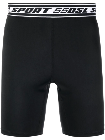Diesel Logo Waistband Cycling Shorts In Black