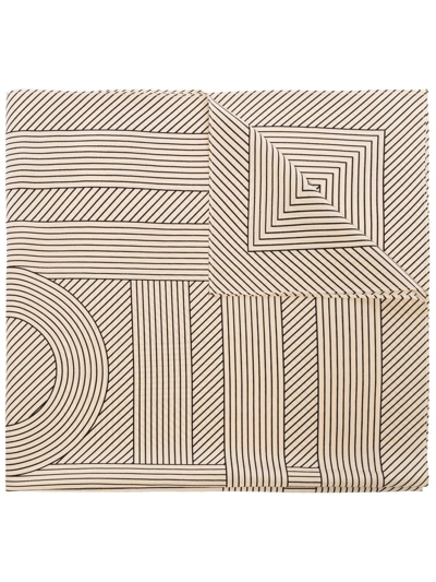 Totême Neutral Striped Monogram Print Silk Scarf In Neutrals