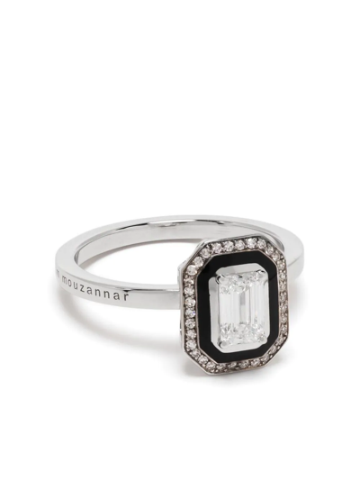 Selim Mouzannar 18kt White Gold Mina Diamond And Enamel Ring In Silver