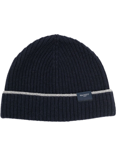 Hackett Ribbed-knit Beanie In Blue