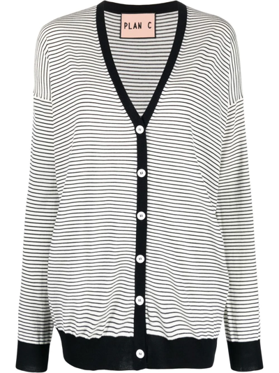 Plan C Stripe-print Button-up Cardigan In White