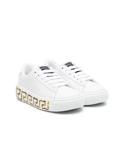 Versace Kids' White Baroque Low Top Leather Trainers