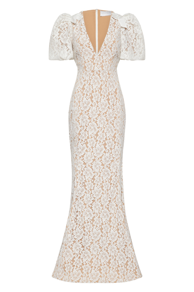 Rebecca Vallance Floria Floral-lace Detail Gown In Off White