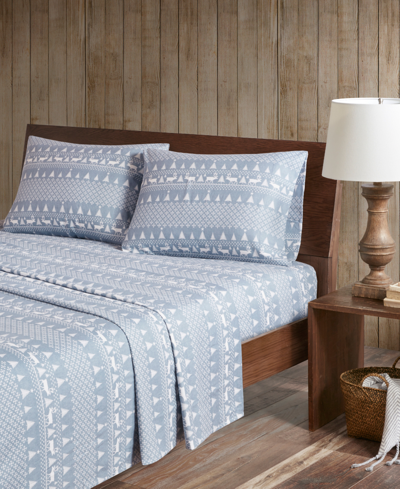 Woolrich Cotton Flannel 4-piece California King Sheet Set Bedding In Blue Winter Frost