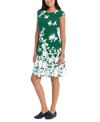 London Times Petite Cap-sleeve Fit & Flare Dress In Green