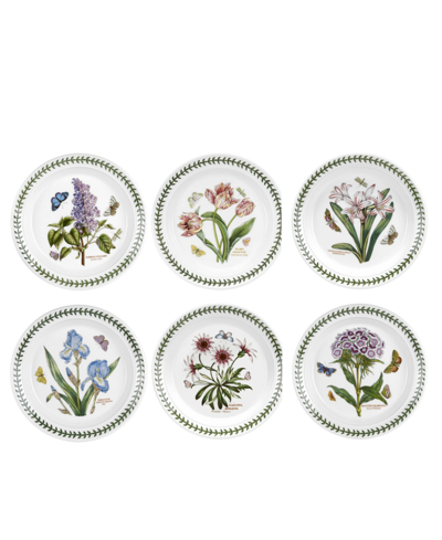 Portmeirion Botanic Garden Assorted Motifs Salad Plate, Set Of 6 In White