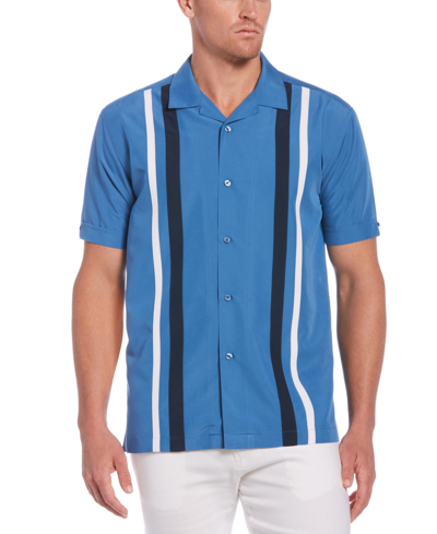 Cubavera Men's Big & Tall Tri-color Camp Shirt In Federal Blue