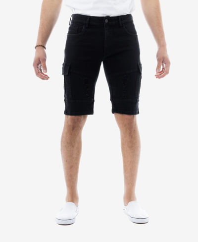 X-ray Men's Moto Detail Cargo Pockets Denim Shorts In Black