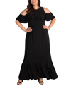 Kiyonna Plus Size Piper Cold-shoulder Maxi Dress In Black