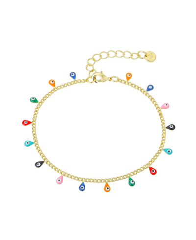 Unwritten 14k Gold Flash Plated Enamel Evil Eye Charm Bracelet In Gold-tone