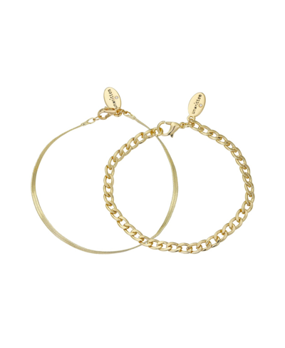 Unwritten 14k Gold Flash Plated Snake And Herringbone Bracelet Duo Set, 2 Pieces In Gold-tone