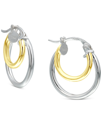 Giani Bernini Double Hoop Earrings In Sterling Silver & 18k Gold-plate, Created For Macy's In Gold Over Silver