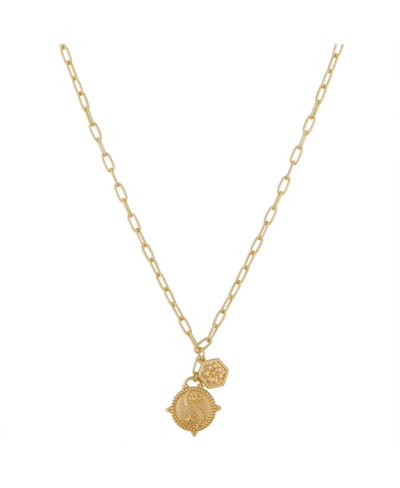 Unwritten 14k Gold Flash Plated Satin Finish Yin Yang And Flower Charm Y-necklace In Gold-tone