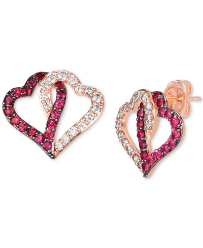 Le Vian Passion Ruby (5/8 Ct. T.w.) & Nude Diamond (1/2 Ct. T.w.) Interlocking Heart Stud Earrings In 14k Ro