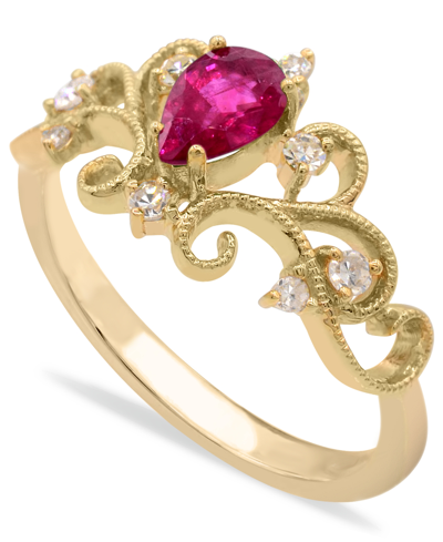 Macy's Gemstone And Diamonds (1/8 Ct. T.w.) Ring Set In 14k Yellow Gold In Ruby