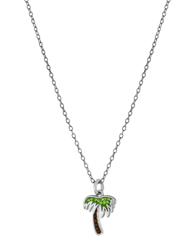 Giani Bernini Crystal Palm Tree 18" Pendant Necklace In Sterling Silver, Created For Macy's