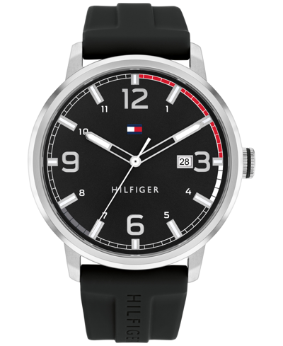 Tommy Hilfiger Men's Black Silicone Strap Watch 46mm, Created For Macy's