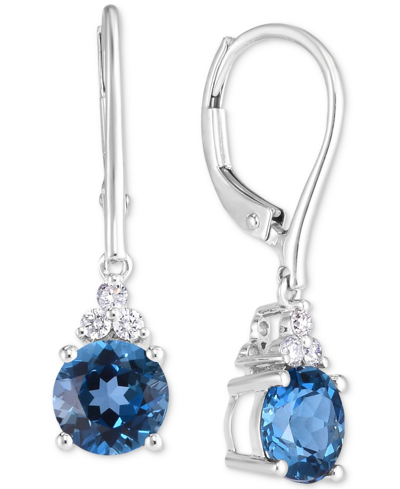 Macy's Garnet (3 Ct. T.w.) & Diamond (1/8 Ct. T.w.) Leverback Drop Earrings In 14k Gold (also In London Blu In Blue Topaz