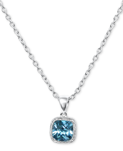 Macy's Blue Topaz Cushion Solitaire 18" Pendant Necklace (1-1/2 Ct. T.w.) In Sterling Silver