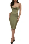 House Of Cb Myrna Satin Corset Midi Dress In Olive Plus Cup