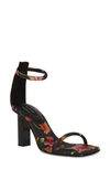 Natori Glow Chikayo Floral Satin Block Heel Sandal In Black Multi