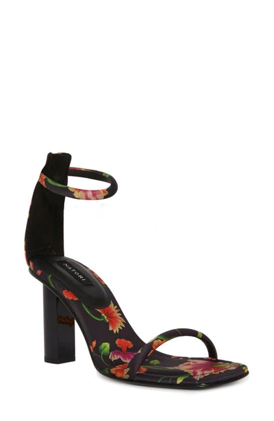 Natori Glow Chikayo Floral Satin Block Heel Sandal In Black