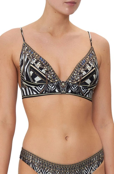 Camilla Graphic-print Underwired Bikini Top In Schwarz