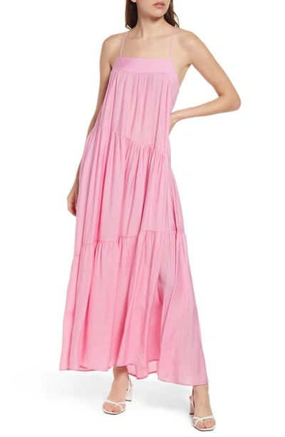 Moon River Tiered Maxi Dress In Pink