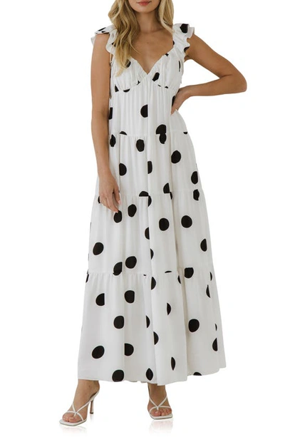 English Factory Ruffled Polka-dot Maxi Dress In White