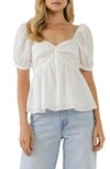 English Factory Check Puff Sleeve Top In White