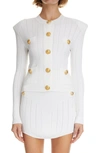 Balmain Short White Fitted Dress With Buttons In Blanc