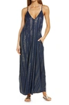 Elan Cover-up Maxi Slipdress In Navy Gold Arrow Print