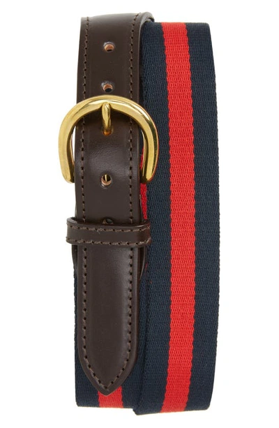 Drake's Stripe Web Belt In Navy / Red