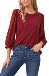 Cece Lace Sleeve Stretch Crepe Blouse In Claret Red