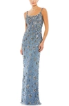 Mac Duggal Sleeveless Floral Beaded Gown In Slate Grey