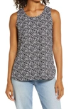 Halogen Scoop Neck Woven Shell In Black- Ivory Dot Print