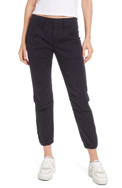 Frame Trapunto Stitch Cuffed Moto Pants In Washed Navy