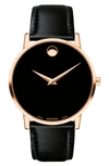 Movado Leather Strap Watch, 40mm In Black/ Rose Gold