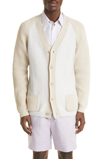 Fendi Bicolor Cotton Blend Cardigan In Grey