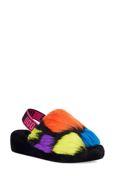 Ugg Fluff Yeah Genuine Shearling Slingback Sandal In Black Multi Color