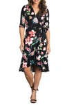 Kiyonna Flirty Flounce Floral Print Wrap Dress In Midnight Meadow