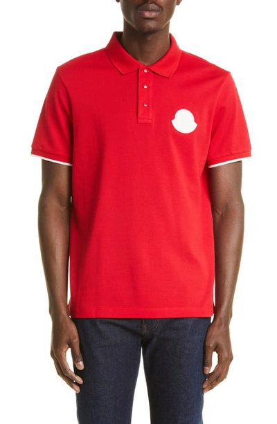 Moncler Logo Patch Cotton Piqué Polo In 455 - Red